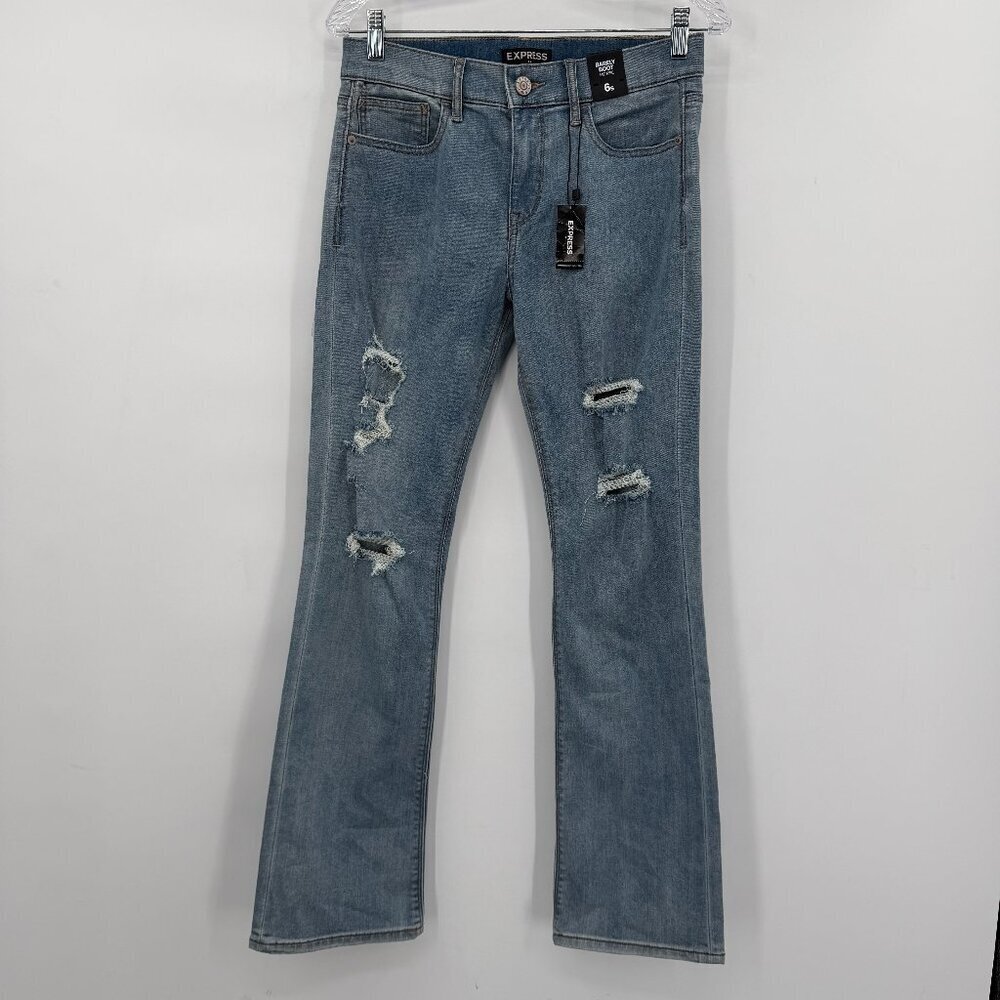 Express Womens 6S Barely Boot Mid Rise Distressed Jeans Light Wash Stretch